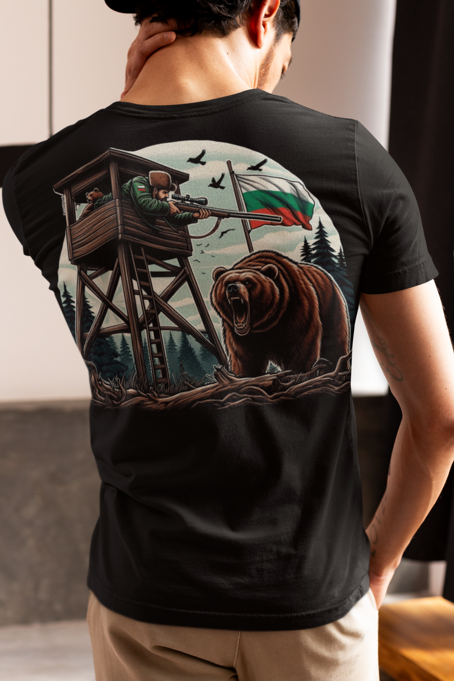 Adventure Awaits Unisex Heavy Cotton Tee - Wilderness Design with Bear & Lookout Tower