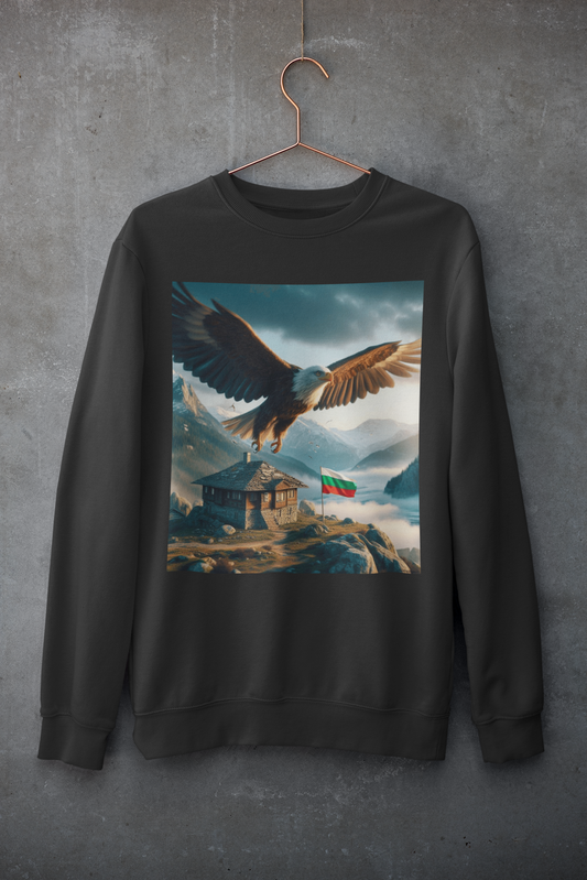 Унисекс суичър с кръгло деколте Majestic Eagle and Mountain Scene